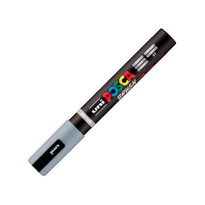 POSCA PC-5Br Marcador Brush Punta M Semiflexible Gris - Base Agua, Alta Resistencia UV, 16 Colores
