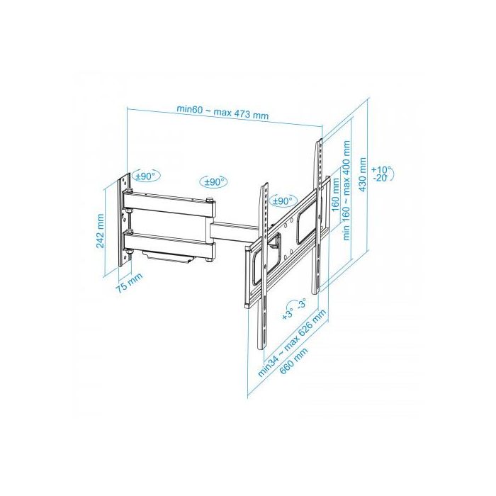 TooQ LP6070TN-B Soporte de Pared Orientable/Inclinable para TV 37-70" hasta 50kg VESA 200x200-600x400 Negro Compatible Curvas 8 TooQ LP6070TN-B Soporte de Pared Orientable/Inclinable para TV 37-70" hasta 50kg VESA 200x200-600x400 Negro Compatible Curvas 8