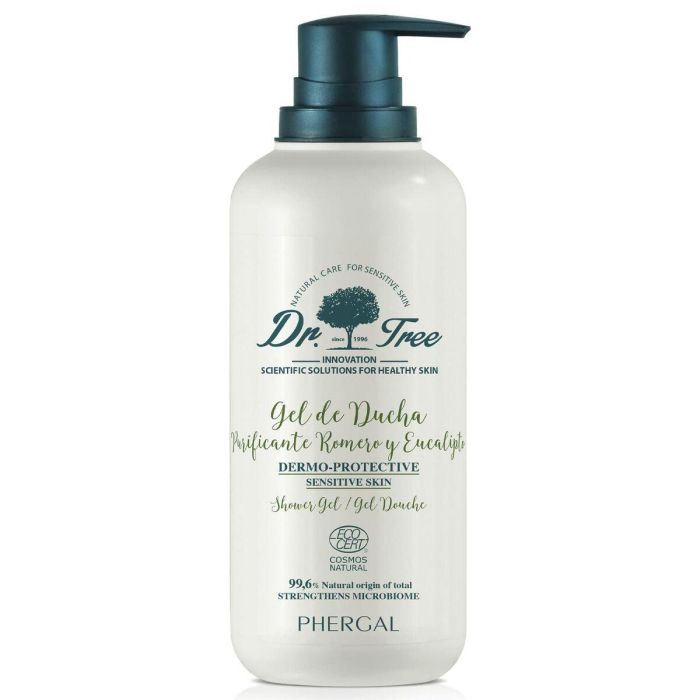 Dr. Tree Dermoprotector Gel de Ducha Purificante con 99.6% Ingredientes Naturales, Aloe Vera y Margarita Azul para Piel Sensible 500ml