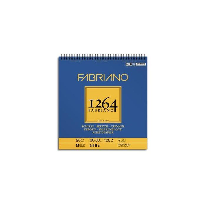 Bloc De Dibujo Fabriano 1264 Esbozo Con Espiral Liso Grano Natural 300X300 Mm 90G 120H