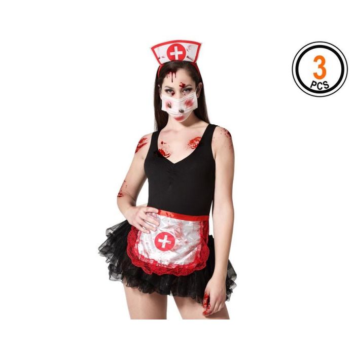 Set Enfermera Sangrienta 3 Piezas - Diadema, Mascarilla y Delantal para Halloween