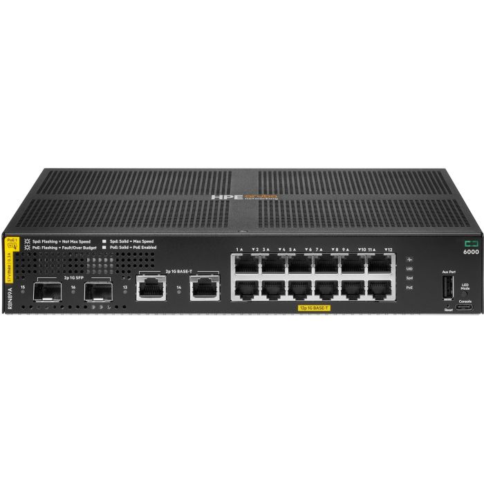 HPE Aruba Networking CX 6000 12G + 2G/2SFP PoE+ (139W) Switch Gestionado L3 Gigabit Ethernet Montaje en Rack