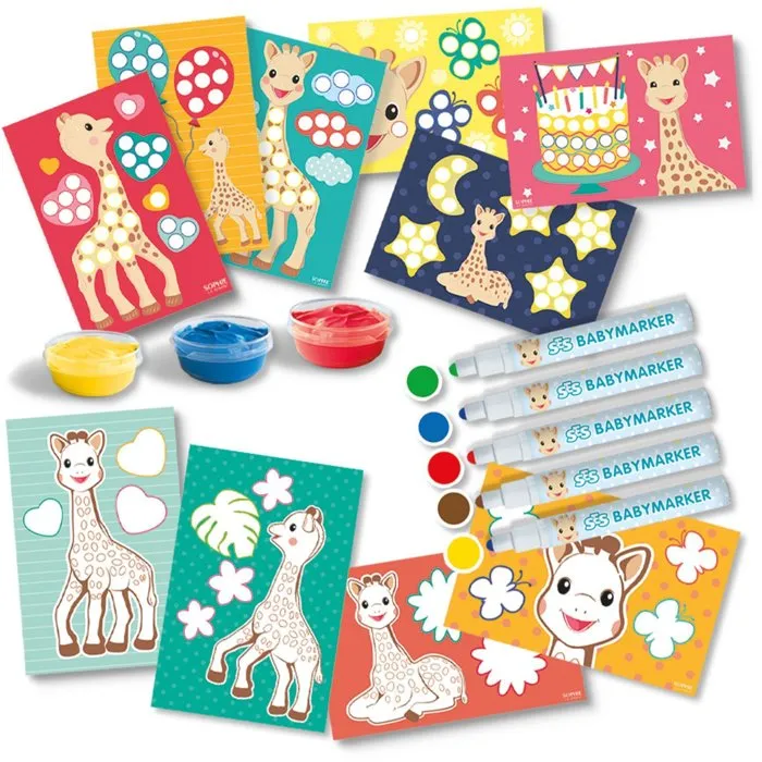 Ses Creative Sophie la Jirafa Kit 2 en 1 para Colorear y Pintar con Cartas, Pintura y Marcadores para Bebés 1