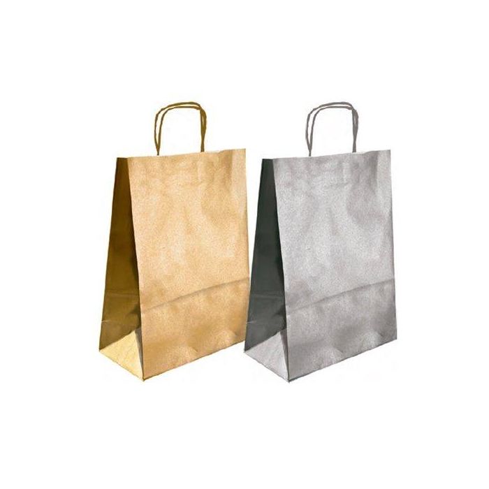 Bolsa De Papel Andina Kraft Liso 24X32X10 Cm Plata Paquete De 50