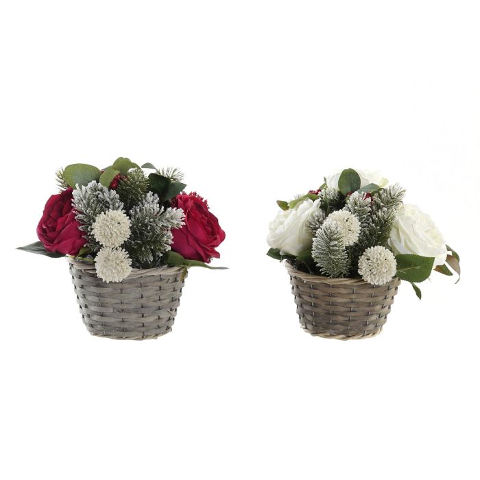 DKD Home Decor Planta de Navidad Alpina Artificial Blanco Rojo de PE, 30x30x25 cm, para Decoración Hogar (Pack de 12 Unidades)