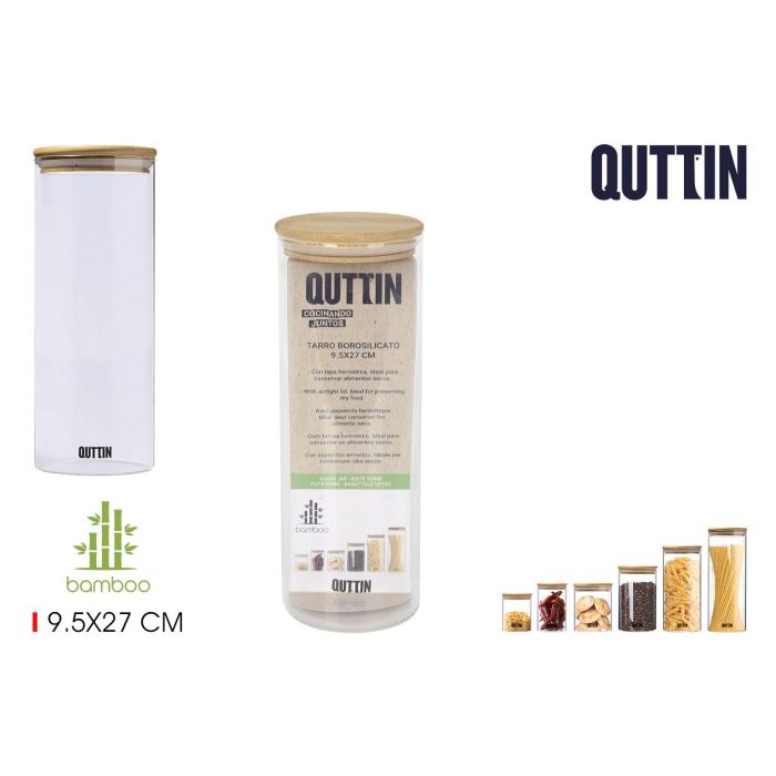 Quttin Tarro de Borosilicato con Tapa de Bambú 9.5 x 27 cm, 1550 ml (12 Unidades) 0 Quttin Tarro de Borosilicato con Tapa de Bambú 9.5 x 27 cm, 1550 ml (12 Unidades) 0