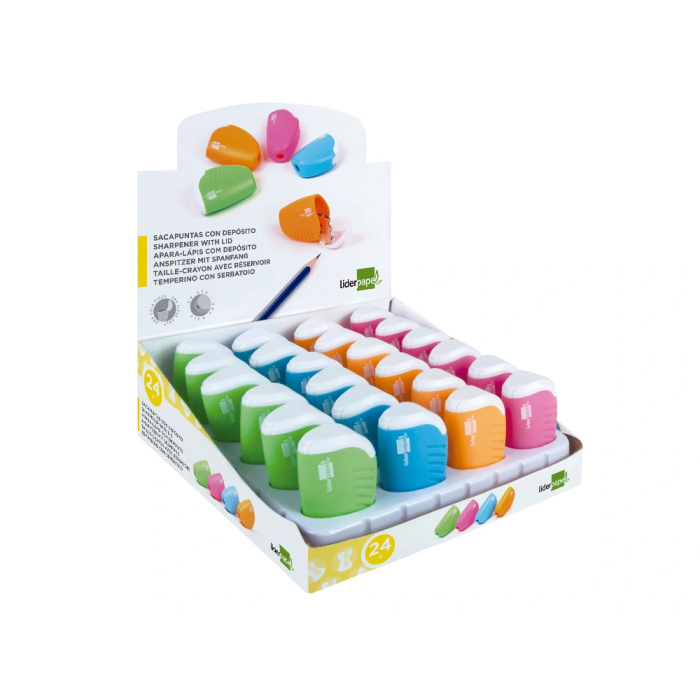 Liderpapel Sacapuntas Plástico de 1 Uso con Depósito, Colores Surtidos 4 Liderpapel Sacapuntas Plástico de 1 Uso con Depósito, Colores Surtidos 4
