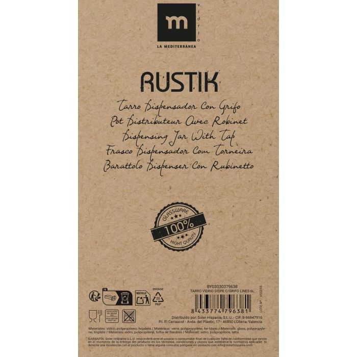 Inde Tarro Dispensador de Vidrio Lines con Grifo, 6 Litros, 18 x 31.5 cm 8