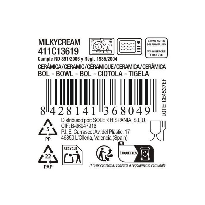 La Mediterranea Bol Rectangular 17.5 x 12.4 cm Milkycream (36 Unidades)