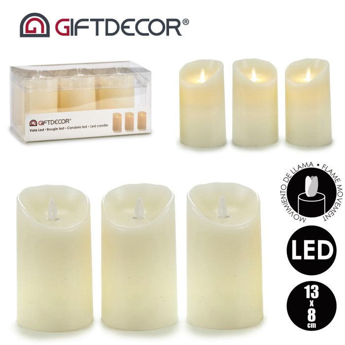 Set 3 Velas Led Llama Oscilante Crema Giftdecor 8X13CM (6 Unidades) 3 Set 3 Velas Led Llama Oscilante Crema Giftdecor 8X13CM (6 Unidades) 3