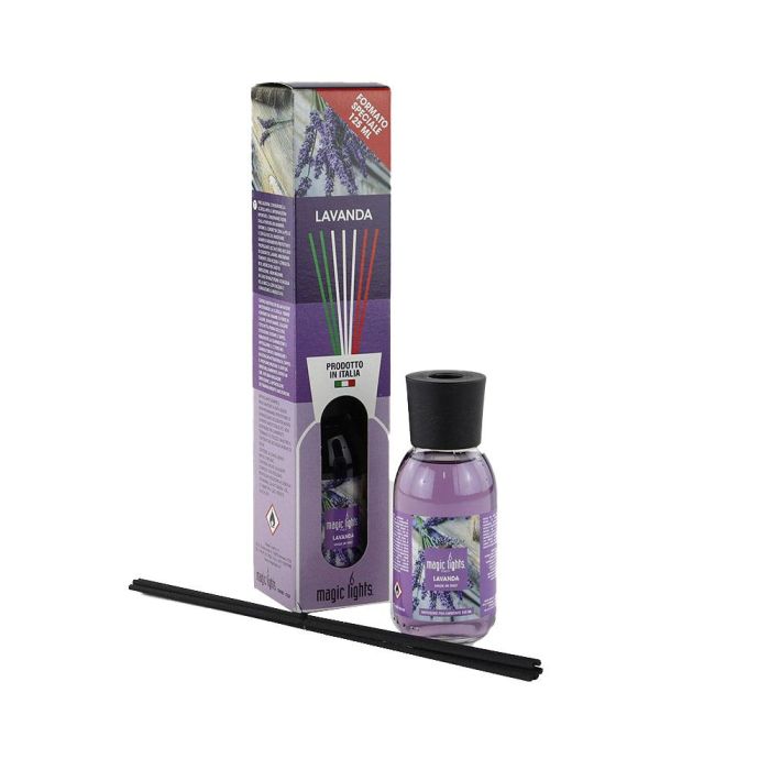 Magic Lights Difusor de Aroma Mikado con Varillas de Lavanda 125 ml - Ambientador para Hogar, 5,9x3,9x9 cm