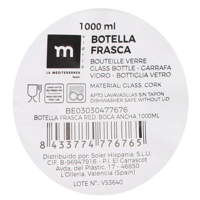 Botella Frasca Red Boca Ancha 1000 Ml La Mediterranea (12 Unidades) 5 Botella Frasca Red Boca Ancha 1000 Ml La Mediterranea (12 Unidades) 5