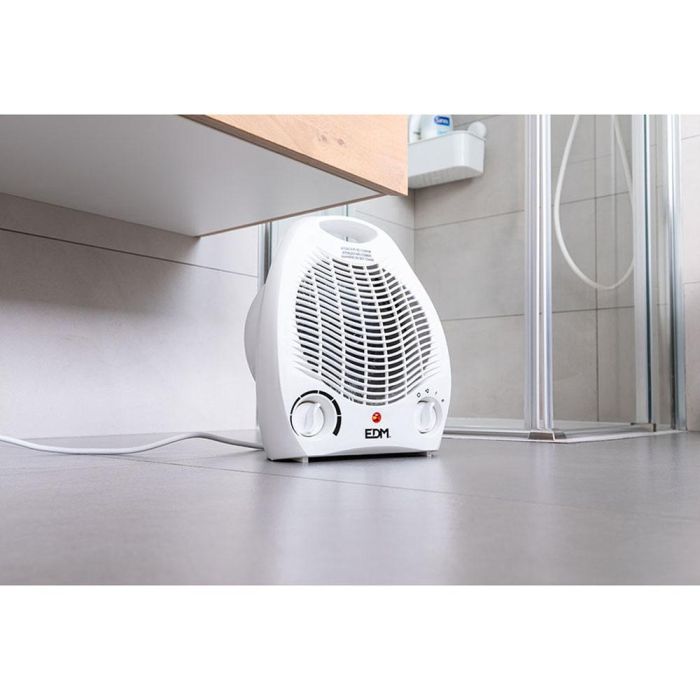 Edm Calefactor compacto vertical blanco 1000-2000W 21x12.5x27cm protector sobrecalentamiento termostato regulable 3