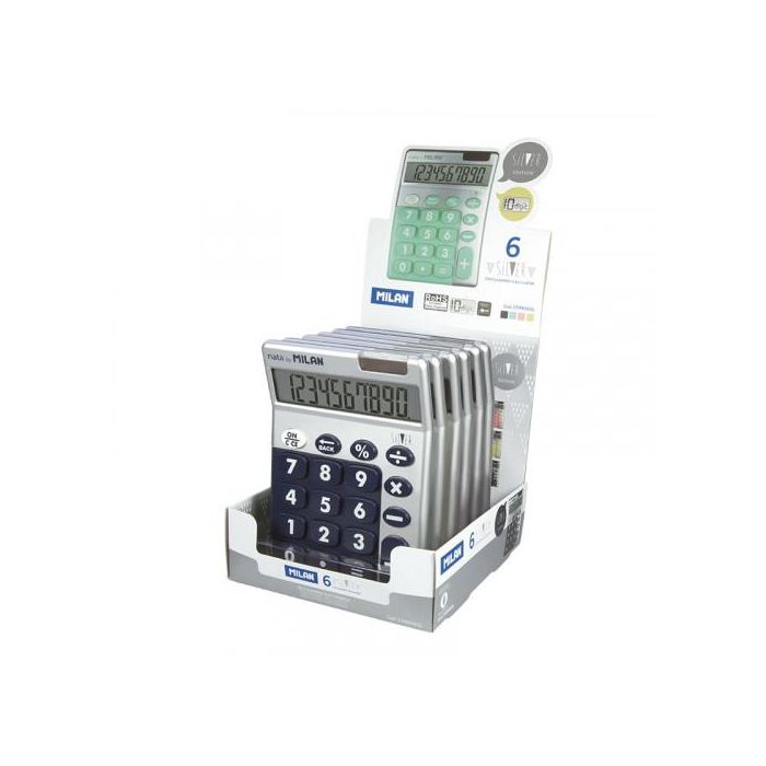 Milan Expositor Calculadoras 159906SL 6 Unidades Colores Surtidos Silver 10 Dígitos 4