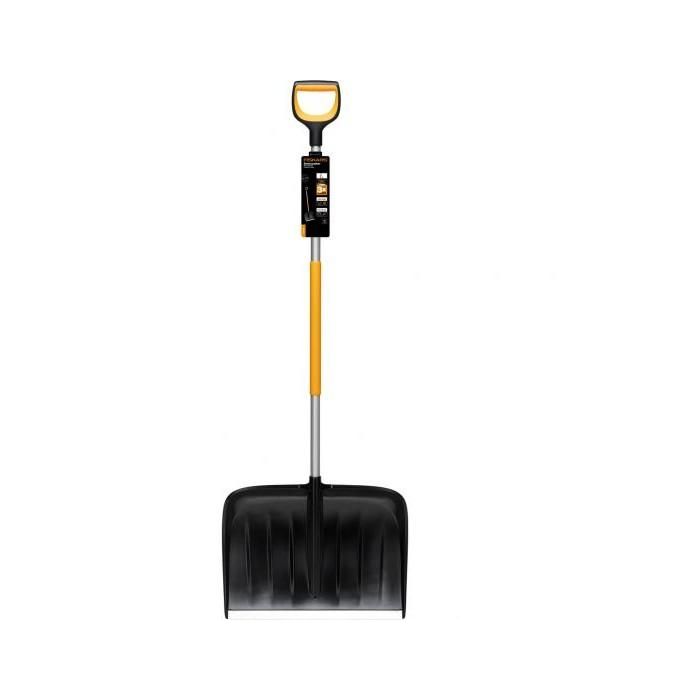Fiskars 1057178 Pala de Nieve X-Series, Ergonómica, de Metal, Negro/Naranja, 153 cm de Largo
