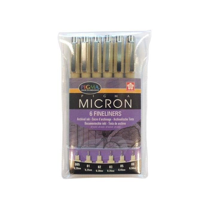 Talens Rotuladores Permanentes Pigma Micron Fineliner Negro - Estuche de 6 con Puntas de 0.2 a 0.5 mm