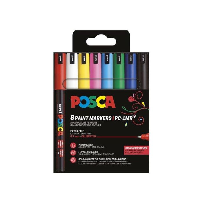 Posca PC1MR Rotulador Marcador de Pintura al Agua Punta Roller Extrafina 0.7 mm, Set Estuche de 8 Unidades con Colores Básicos Posca PC1MR Rotulador Marcador de Pintura al Agua Punta Roller Extrafina 0.7 mm, Set Estuche de 8 Unidades con Colores Básicos