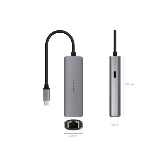 Hub USB Tipo-C 3.1 Nanocable 10.16.4603/ 1xUSB Tipo-C PD/ 1xRJ45/ Gris 1 Hub USB Tipo-C 3.1 Nanocable 10.16.4603/ 1xUSB Tipo-C PD/ 1xRJ45/ Gris 1