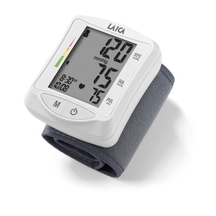 Laica Tensiometro digital de muñeca BM1006 blanco - Mide presión arterial y frecuencia cardiaca, 60 registros, pantalla LCD