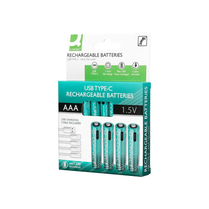 Q-connect Pilas AAA Recargables por USB-C Blister de 4 Unidades 7