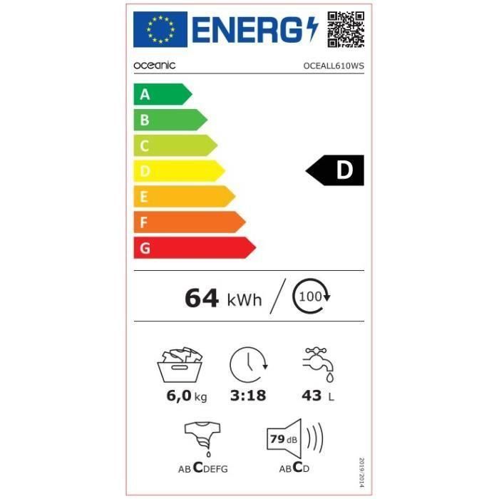 Lavadora ojo de buey OCEANIC - OCEALL610WS - 6 kg - Ancho 59,5 cm - 1000 rpm - Blanco 4 Lavadora ojo de buey OCEANIC - OCEALL610WS - 6 kg - Ancho 59,5 cm - 1000 rpm - Blanco 4