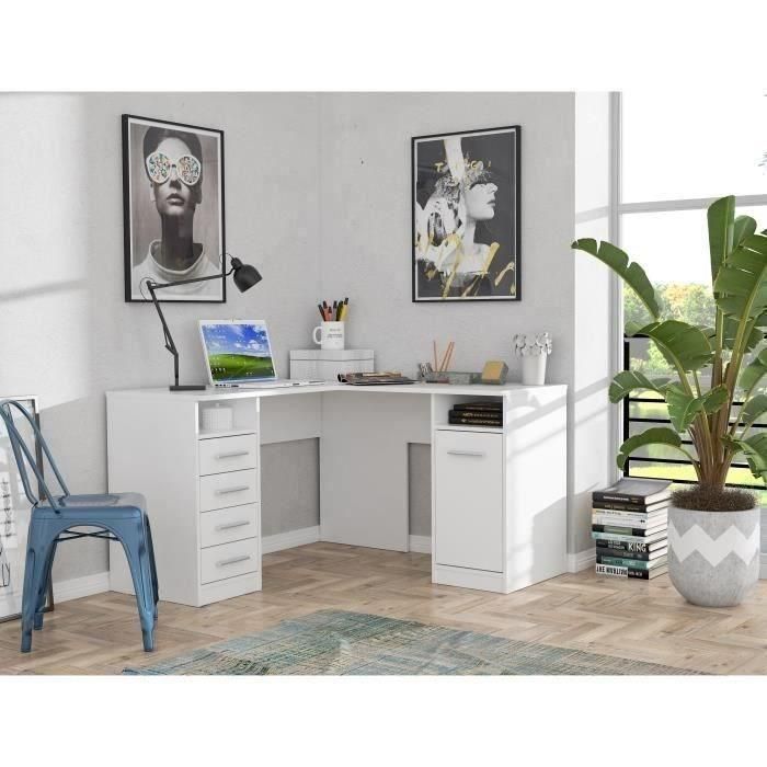 TOLEDE Escritorio de esquina 1 puerta 4 cajones - Decoración de papel blanco - L 125 x P 125 x H 75 cm 1 TOLEDE Escritorio de esquina 1 puerta 4 cajones - Decoración de papel blanco - L 125 x P 125 x H 75 cm 1