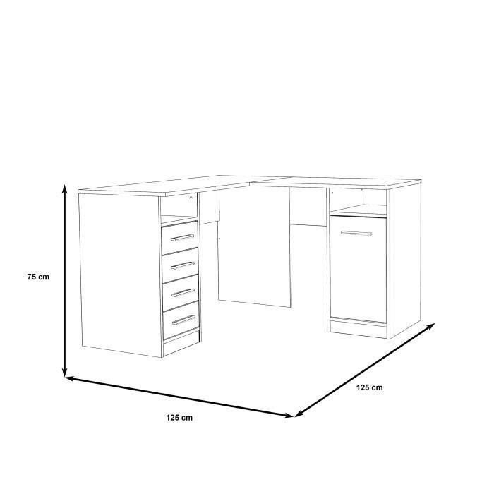 TOLEDE Escritorio de esquina 1 puerta 4 cajones - Decoración de papel blanco - L 125 x P 125 x H 75 cm 3 TOLEDE Escritorio de esquina 1 puerta 4 cajones - Decoración de papel blanco - L 125 x P 125 x H 75 cm 3
