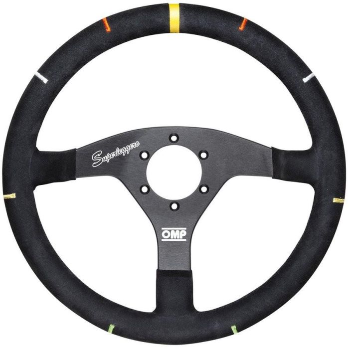 OMP OMPOD0-2046-071 Volante de Reconocimiento Recce de Ante Negro 350mm Plano, Agarre Redondo 30mm, 3 Brazos, Ángulo de Giro