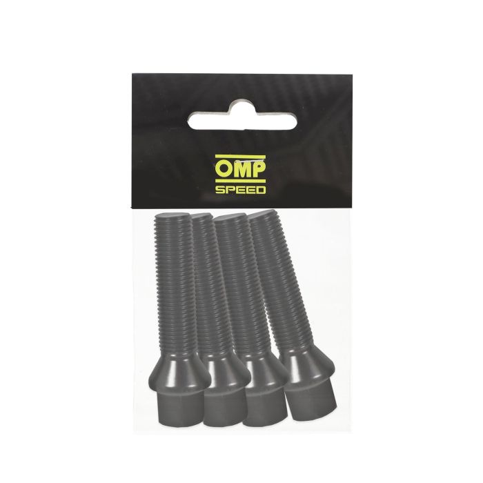 Omp Speed Juego De 4 Tornillos M12x1.5 Conico Largo 50 mm Llave 17 Color Negro Din 10.9 OMPS09511201