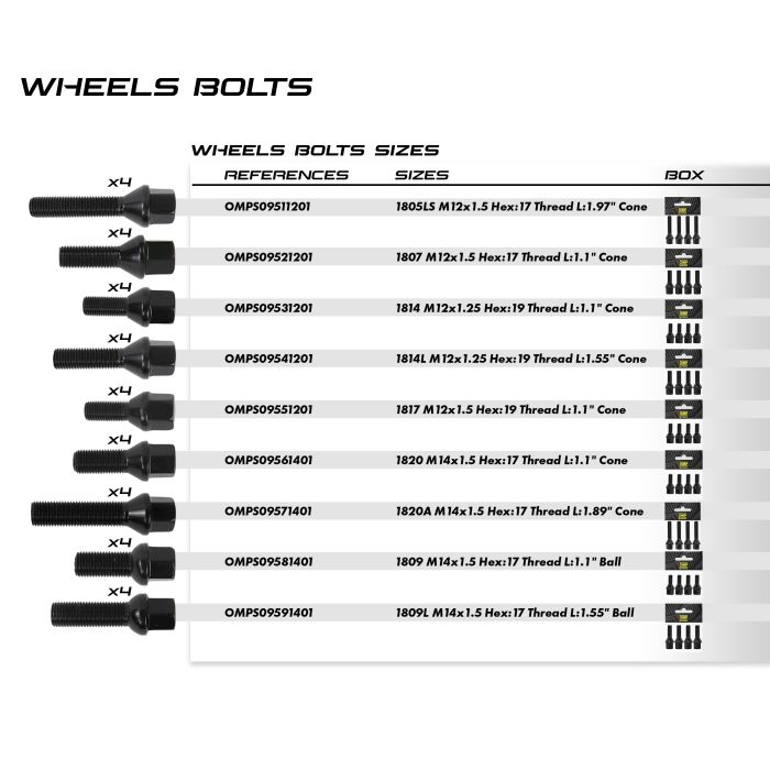 Omp Set Tornillos Omp M12x1.25 Llave 19 Largo 40 mm Cone 1