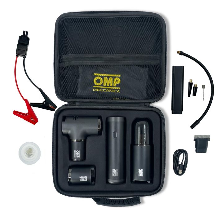 Omp Meccanica 5 En 1 Kit Portátil Multi-Función Arrancador, Compresor De Aire, Aspiradora, Linterna Y Power Bank Con Estuche OMPS19200001