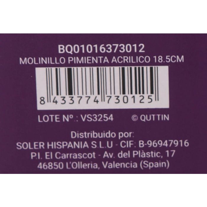 Quttin Molinillo de Pimienta Acrílico 18.5 cm (18 Unidades) 10