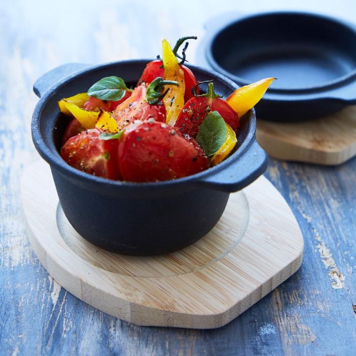 Dangrill Olla Hierro con Tapa y Salvamanteles de Madera de Bambú, Diámetro 10 cm 3