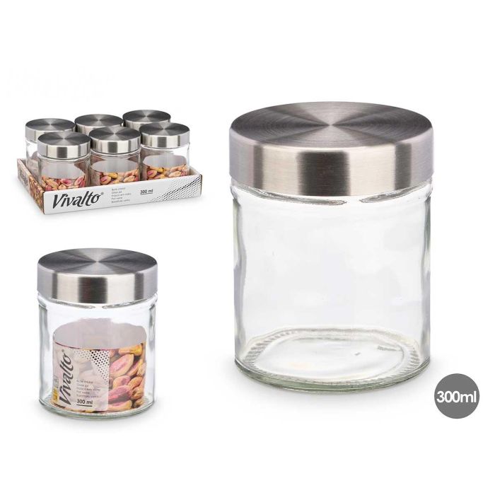 Tarro Cristal Redondo Tapa Acero 300Ml Vivalto 8X10CM (24 Unidades) Tarro Cristal Redondo Tapa Acero 300Ml Vivalto 8X10CM (24 Unidades)