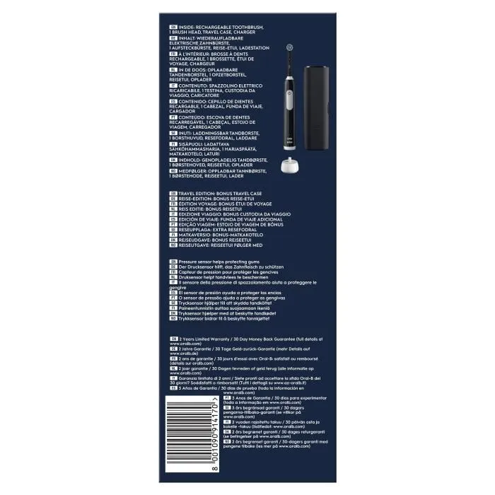 Braun ORA1684886286183 Cepillo de Dientes Eléctrico Pro 1 Negro con Sensor de Presión 360