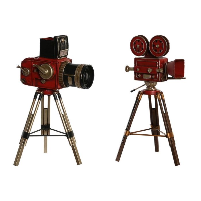 DKD Home Decor Decoración Vintage Cámara Metal Rojo Negro 15 x 34 x 17 cm (2 Unidades) 1
