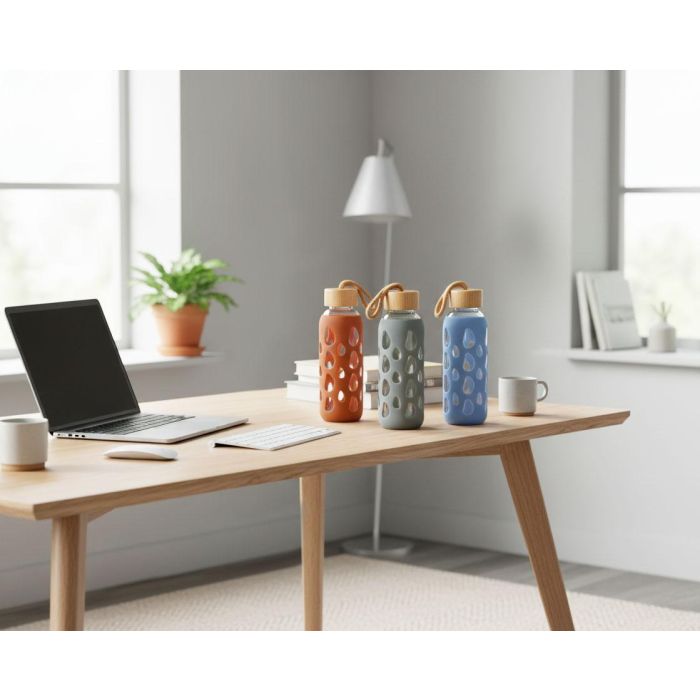 Inde Botella de Agua de Vidrio y Silicona 400 ml con Dimensiones 6x6x20 cm 5