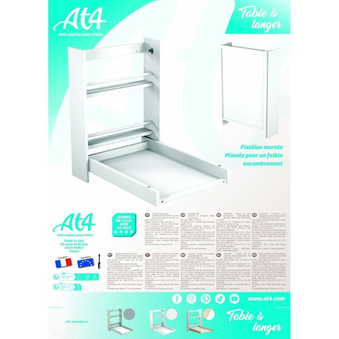 Webaby Cambiador de Pared AT4 Blanco Plegable con 2 Estantes de Almacenamiento Ahorro de Espacio Ideal para Bebés 1 Webaby Cambiador de Pared AT4 Blanco Plegable con 2 Estantes de Almacenamiento Ahorro de Espacio Ideal para Bebés 1