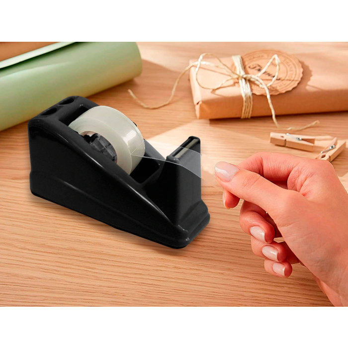 Q-connect Portarrollo sobremesa de plástico negro para cinta de 33 m, 135x58x60 mm 2