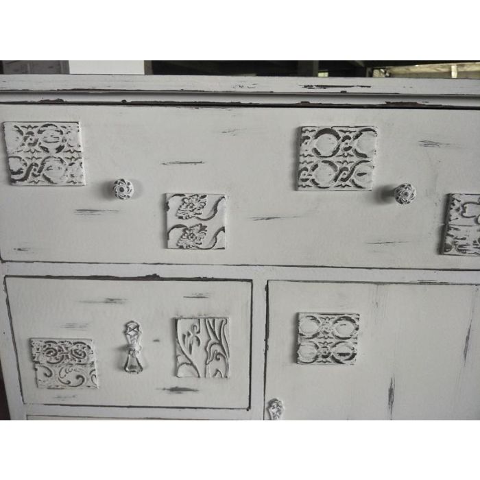 DKD Home Decor Cajonera Romántica de Madera Blanca con 5 Cajones y 1 Puerta (38 cm Fondo x 78 cm Ancho x 102 cm Alto) 1