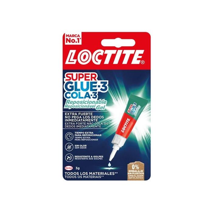 Loctite Pegamento Instantáneo Gel Reposicionable Multimaterial 3gr para Madera, Plástico, Porcelana. Sin Goteo.