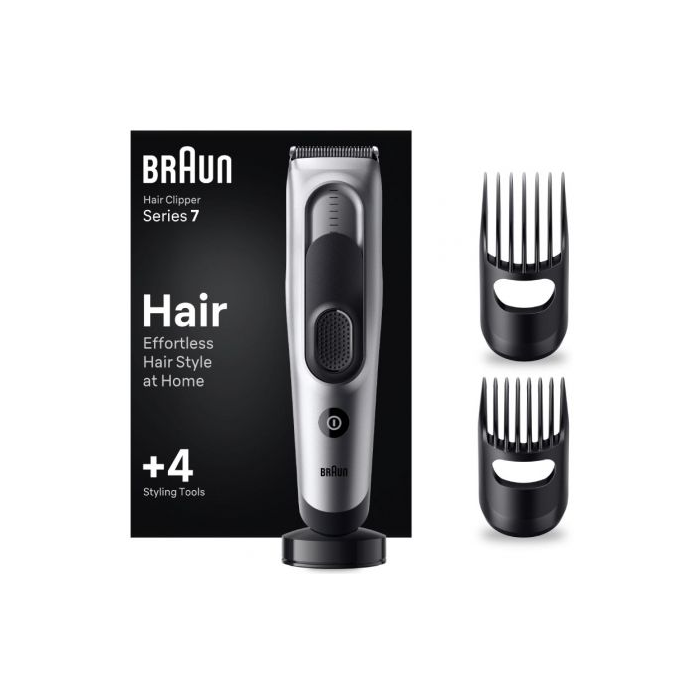 Braun Series 7 HC7390 Cortapelos / Recortadora de Cabello para Hombres, Inalámbrica, 17 Longitudes, Cuchillas Lifetime Sharp, Batería de 50 Min, con 2 Peines y Funda