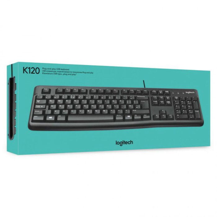 Logitech K120 Teclado USB Perfil Bajo para Negocios, Resistente a Derrames, Duradero, con Teclado Numérico y Silencioso 1