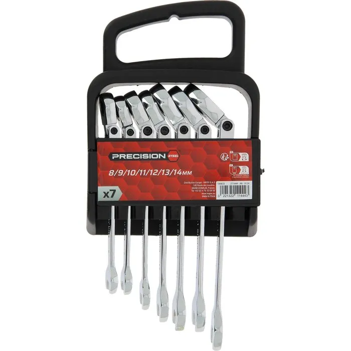 PRECISION STEEL 7 Llaves Combinadas de Trinquete de Acero de Precisión (8-14mm) 2
