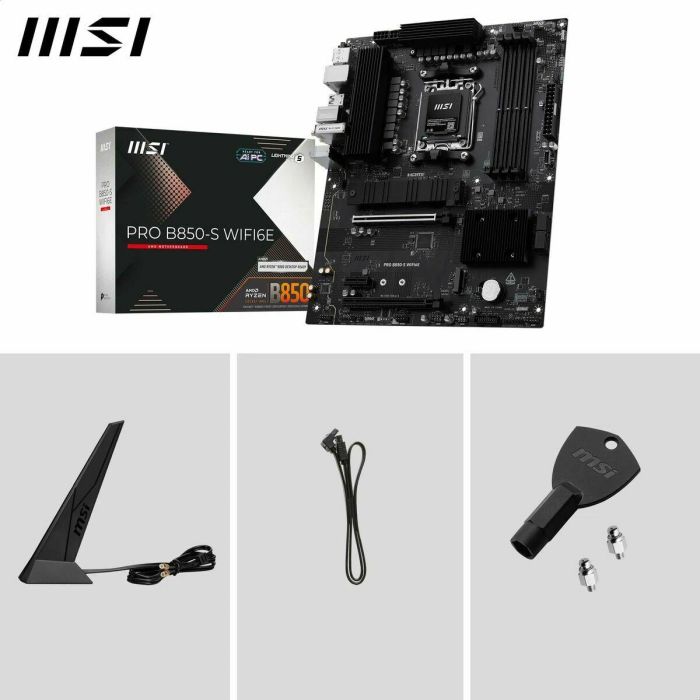 MSI 911-7E80-002 PRO B850-S Placa base ATX AMD B850 Zócalo AM5, AMD Ryzen 7000/8000/9000, DDR5, Wi-Fi 6E 7 MSI 911-7E80-002 PRO B850-S Placa base ATX AMD B850 Zócalo AM5, AMD Ryzen 7000/8000/9000, DDR5, Wi-Fi 6E 7