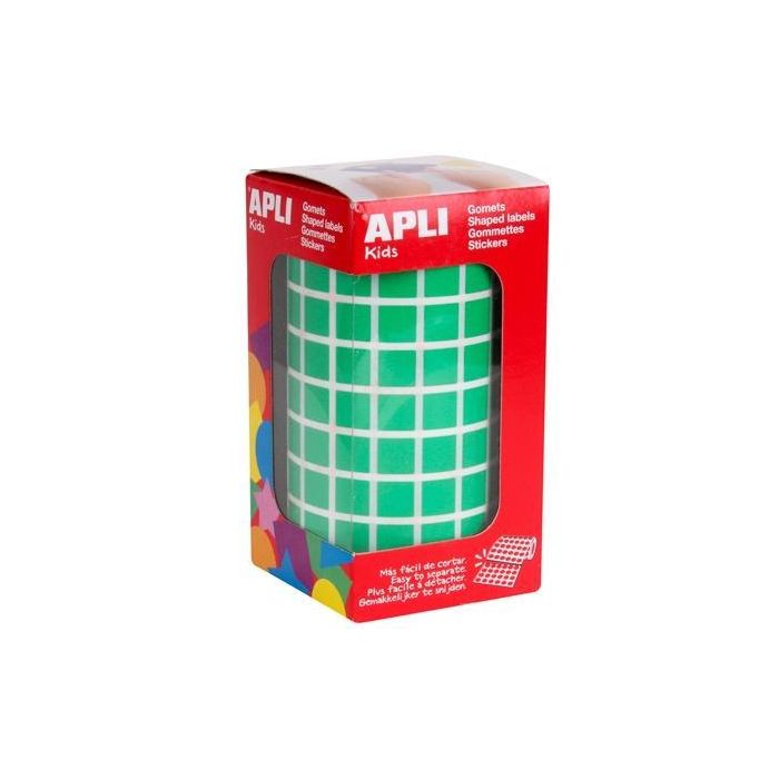 Apli Gomets Cuadrados 10 mm Rollo Verde -Rollo 6372 Unidades-