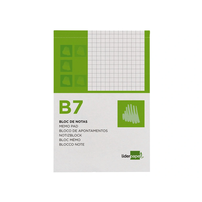 Liderpapel Bloc de Notas Cuadriculado 4mm B7 80 Hojas 60 g/m2 Perforado 70x125x90 mm 1