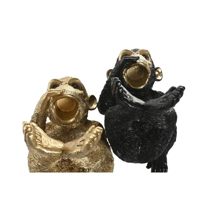 DKD Home Decor Figura Decorativa Mono Portabotella Moderna de Resina Dorada y Negra 15x22.5x24.5 cm Juego de 2 Unidades 2