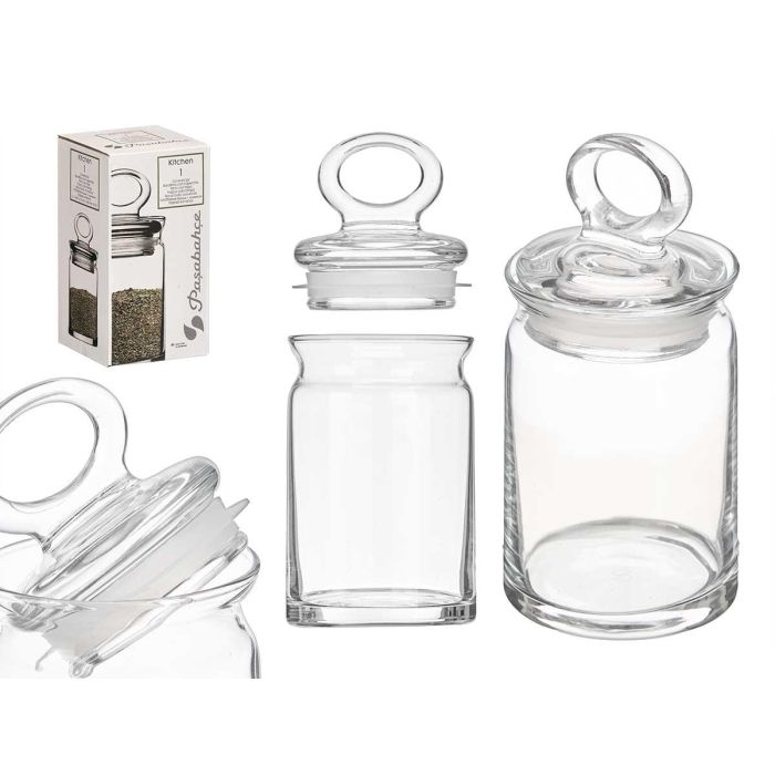 Pasabahce Tarro Kitchen 240 ml Vidrio con Tapa Silicona Transparente 6.4 x 6.4 x 13.5 cm (Set de 8)