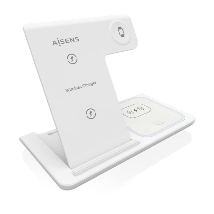 Aisens Cargador Inalambrico Usb-C 3 En 1 De 15 W Movil, Apple Wacht, Auriculares Conm Estuche De Carga, Blanco